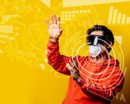 Guy in 3D glasses with illustraiton Stock Photos