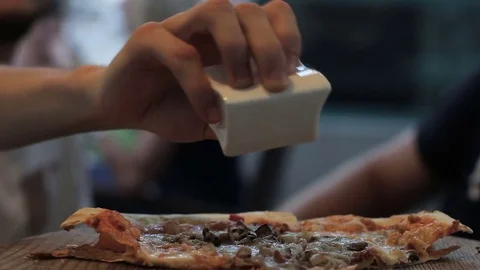 The guy additionally solutes a dish in a cafe Stock Footage 78549342