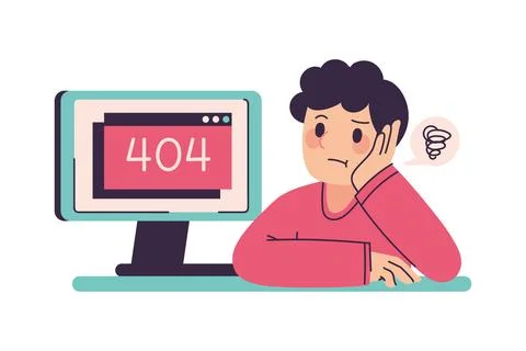 Guy and 404 error in computer Stock Illustration