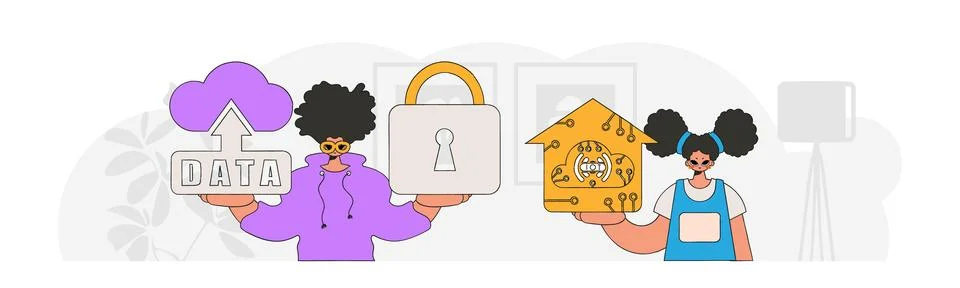 Guy and gal work together in the Internet of Things industry, modern vector.. Stock Illustration