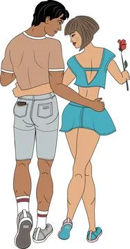 Guy and girl on the first date. Stock Illustration