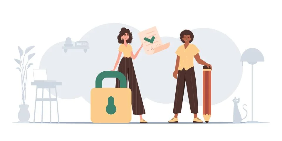 The guy and the girl sign the document. The concept of signing a contract. .. Stock Illustration