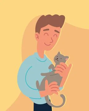 Guy and gray cat Stock Illustration