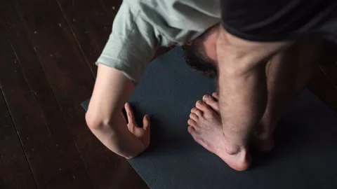 Guy Athlete Doing Stretching, Shot From Above Video stock 152568872