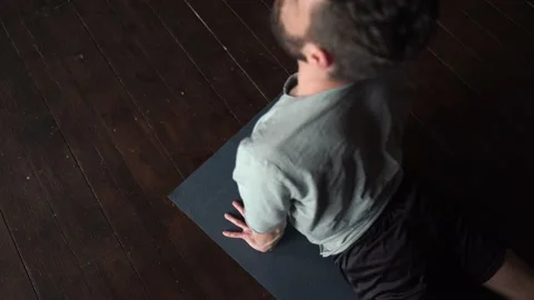 Guy Athlete Doing Yoga, Shot From Above High Angle Stock Footage 152568867