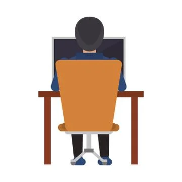Guy back working laptop chair desk Stock Illustration