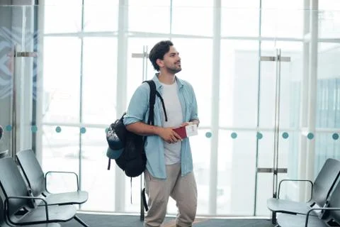The guy with the backpack at the airport Stock Photos