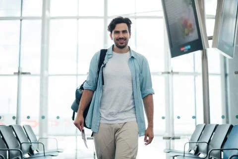 The guy with the backpack at the airport Foto stock