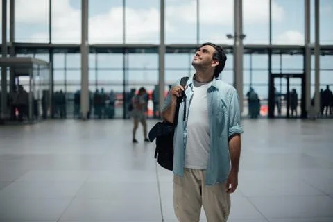 The guy with the backpack at the airport Stock Photos