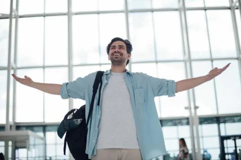 The guy with the backpack at the airport Stock Photos