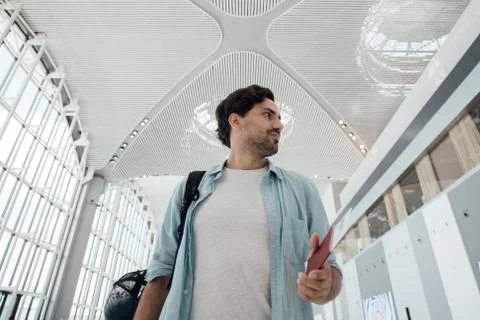 The guy with the backpack at the airport Stock Photos