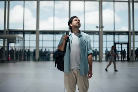 The guy with the backpack at the airport Stock Photos