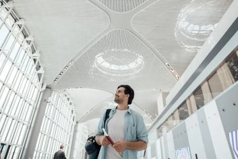 The guy with the backpack at the airport Stock Photos