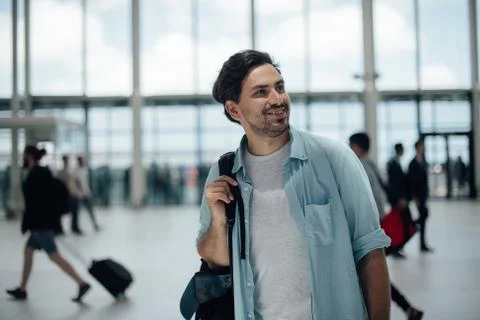The guy with the backpack at the airport Stock Photos
