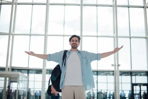 The guy with the backpack at the airport Stock Photos