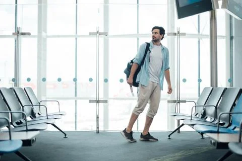 The guy with the backpack at the airport Stock Photos