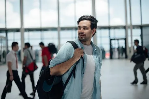 The guy with the backpack at the airport Stock Photos
