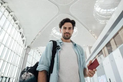 The guy with the backpack at the airport Stock Photos