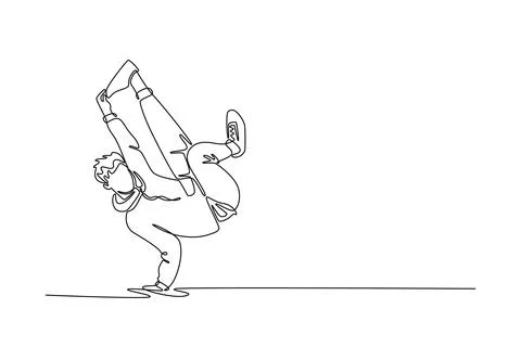 Guy balanced on one hand in inverted freeze with leg bent and raised high Stock Illustration