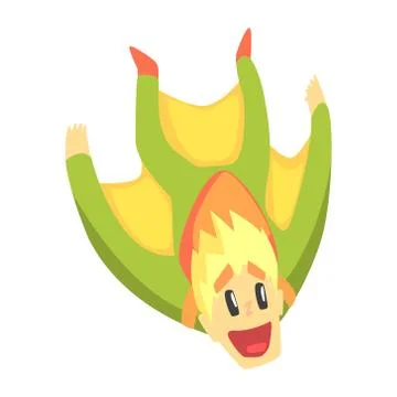 Guy Base-Jumping In Wingsuit, Part Of Teenagers Practicing Extreme Sports For Illustrazione stock