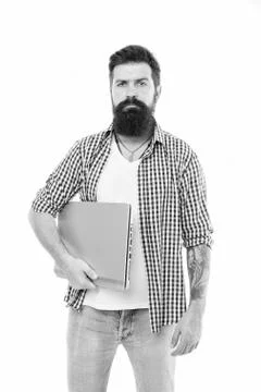 Guy bearded man brutal web developer. Social media marketing expert. Man with Stock Photos