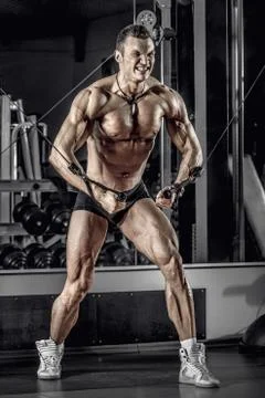 Guy bodybuilder with barbell Foto stock