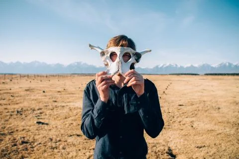 Guy in bones helmet Foto stock