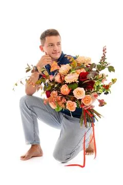 Guy with the bouquet Stock Photos