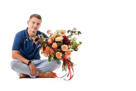 Guy with the bouquet Stock Photos