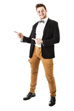 Guy with bow tie pointing Stock Photos