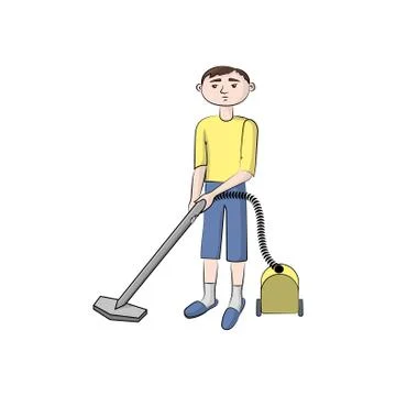 The guy, boy (man) with the vacuum cleaner. Vector color illustration. Stock Illustration