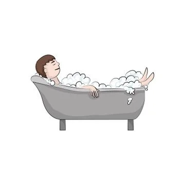 The guy, boy (man) washes in the bathroom. Vector color illustration. Stock Illustration
