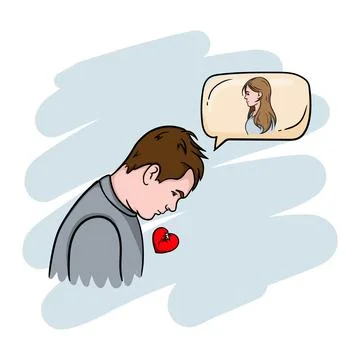 A guy with a broken heart thinks about his girlfriend Stock Illustration