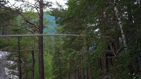 The guy on the bungee comes down over the river. Extreme sport Vídeo Stock 113209507