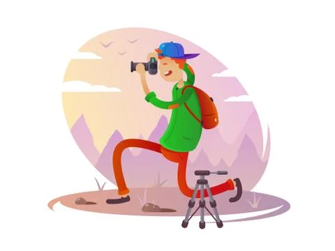 Guy with camera taking pictures Stock Illustration