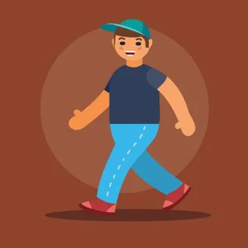 Guy in a cap walks on a dark background, vector illustration, Stock Illustration