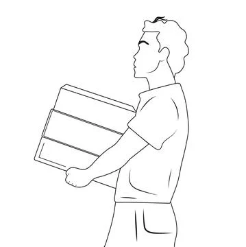 The guy carries boxes, a gift. Delivery of parcels day and night. Vector flat Stock Illustration