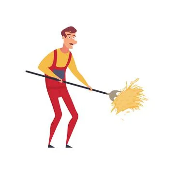 Guy Carrying Stack Of Hay Primitive Geometric Cartoon Style Flat Vector Desig Stock Illustration