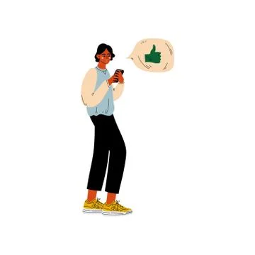 Guy Chatting Online Using Smartphone, Internet Social Network Virtual Illustrazione stock