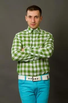 Guy in a checkered shir Stock Photos