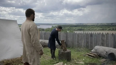 Guy chopping firewood Stock Footage 82363038