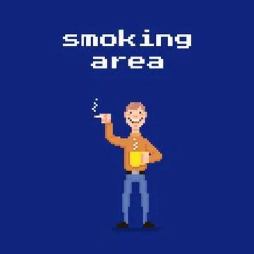 Guy with a cigarette and a mug of hot coffee or tea Illustrazione stock