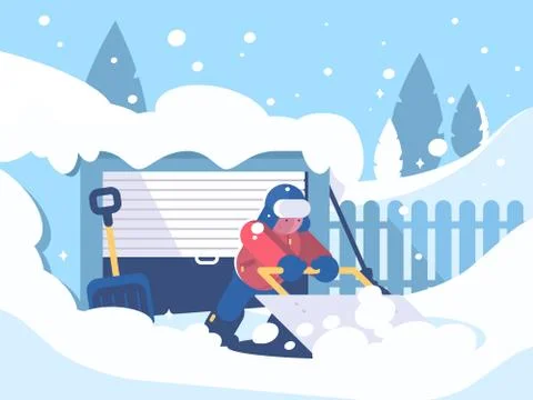 Guy cleans snow after snowfall Stock Illustration