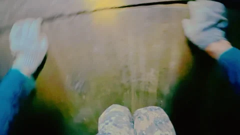 The guy climbs out of the well he fell into. From the first person. Video stock 319428648