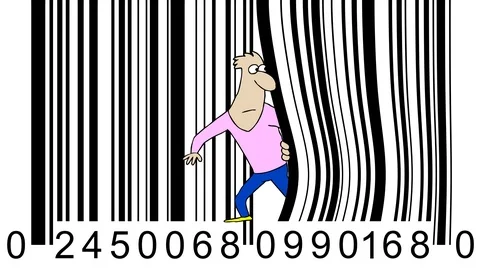 The guy comes from through barcod curtain Stock Footage 89997836