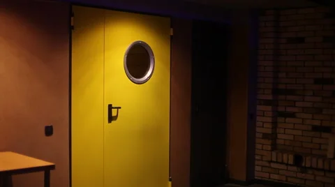 Guy Comes in Yellow Door 스톡 동영상 60824720