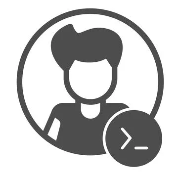 Guy, command line in circle, backend developer solid icon, ui concept Stock Illustration