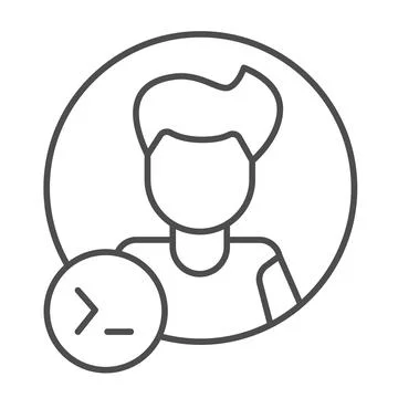 Guy, command line in circle, backend developer thin line icon, ui concept Stock Illustration