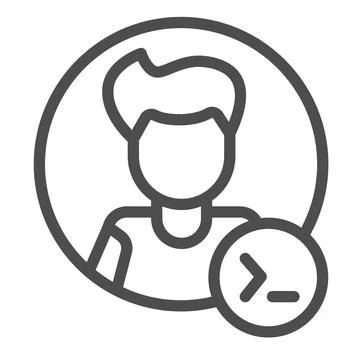 Guy, command line in circle, backend developer line icon, ui concept, programmer Stock-Illustration