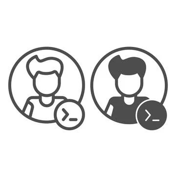 Guy, command line in circle, backend developer line and solid icon, ui concept Stock Illustration